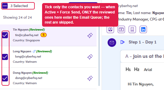 Selecting only a few contacts