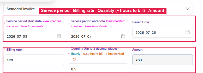 Create Client Invoice form