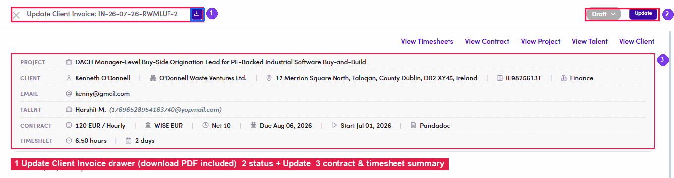 Update Client Invoice drawer