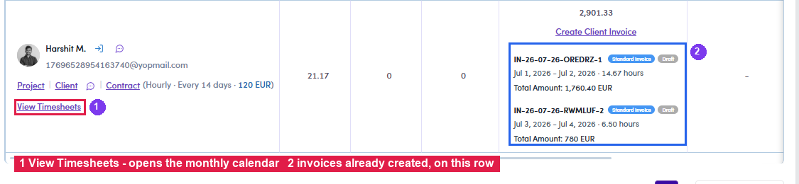 View Timesheets link