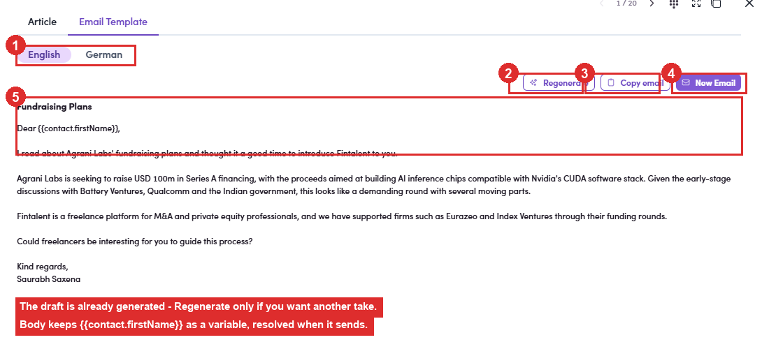The Email Template tab of a signal