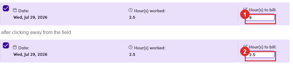 Hours to bill reverting to the logged hours
