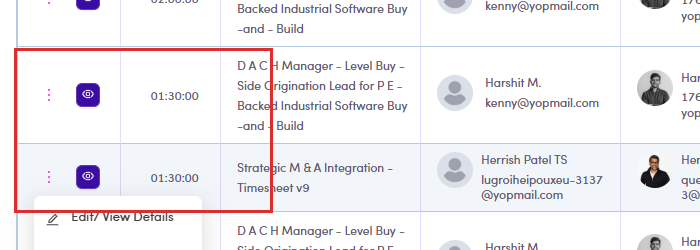 Row menu on a pending submission