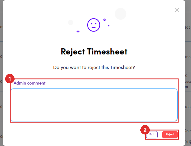 Reject Timesheet modal