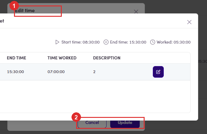 Edit time dialog stuck behind the Tracking timesheet dialog