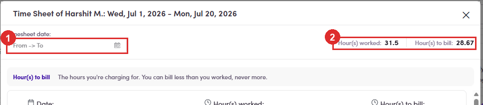 The submitted-hours summary