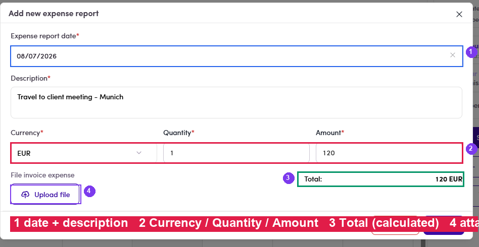 Add new expense report form