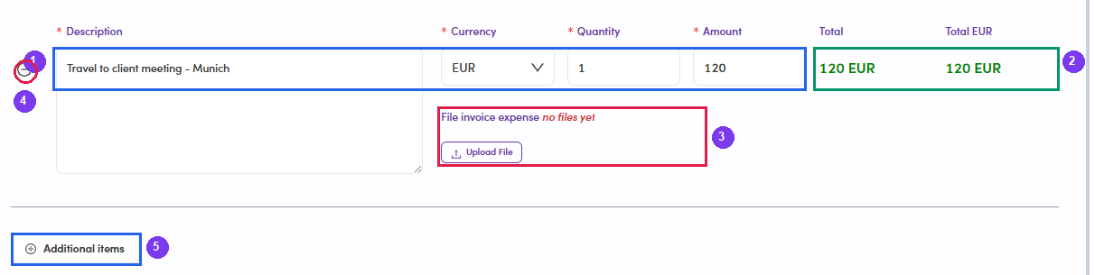 Expense block inside the invoice form