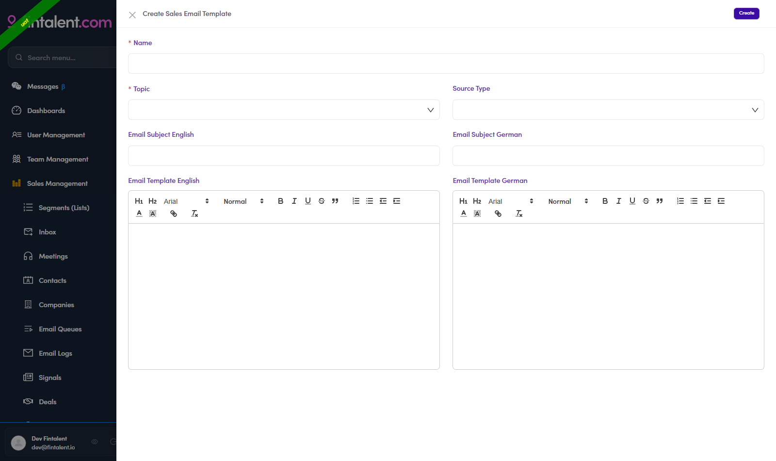 Template create form