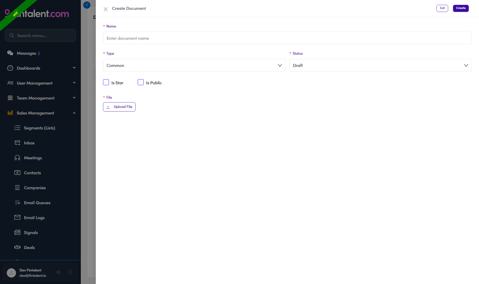 Document create form