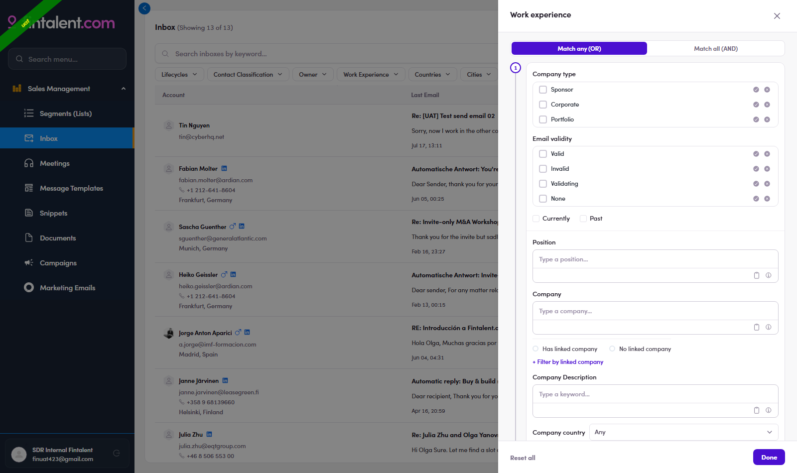 Inbox filters